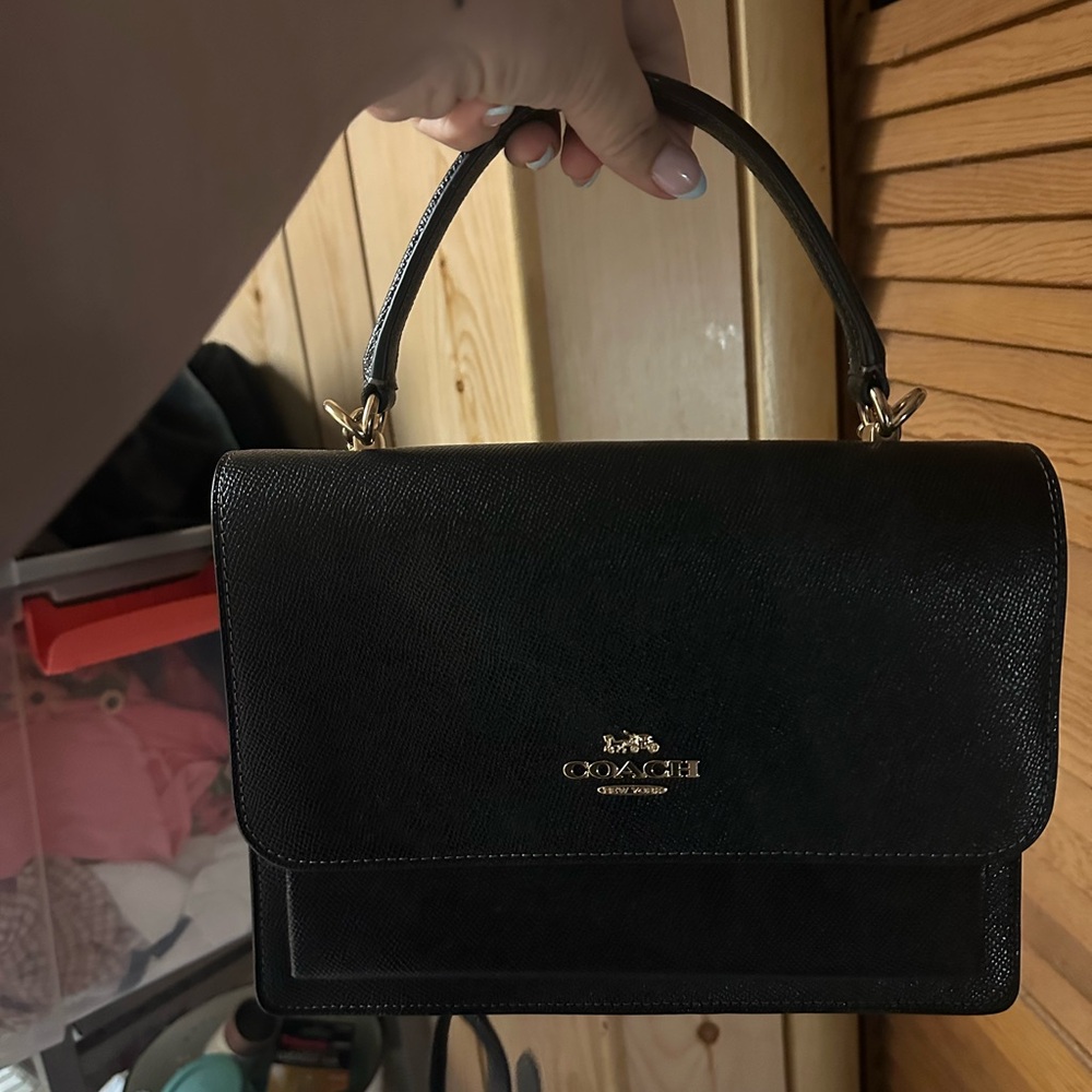 Coach Black Leather Satchel with Silver Hardware